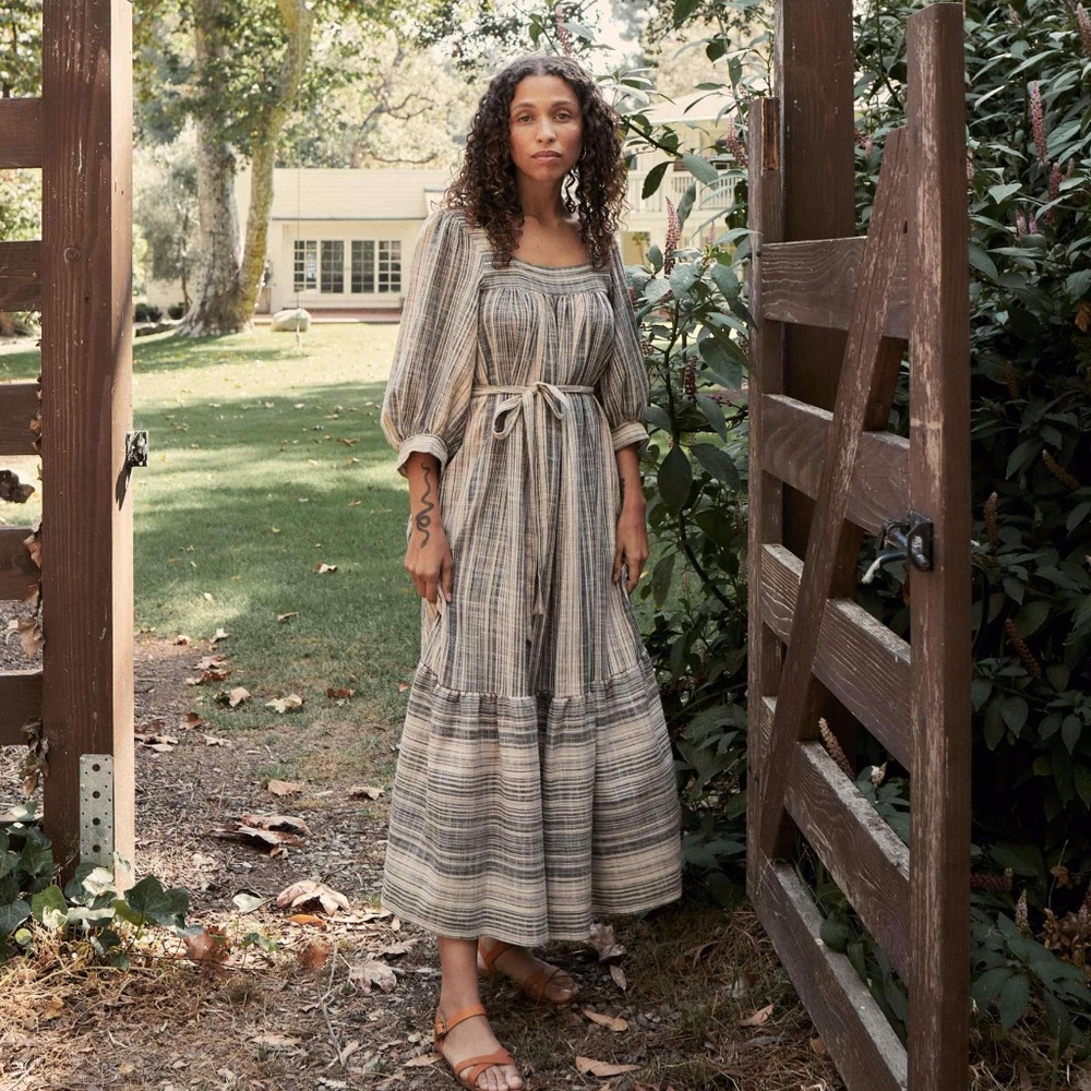 Christy Dawn The Bianca Dress In Washed Noir Strip